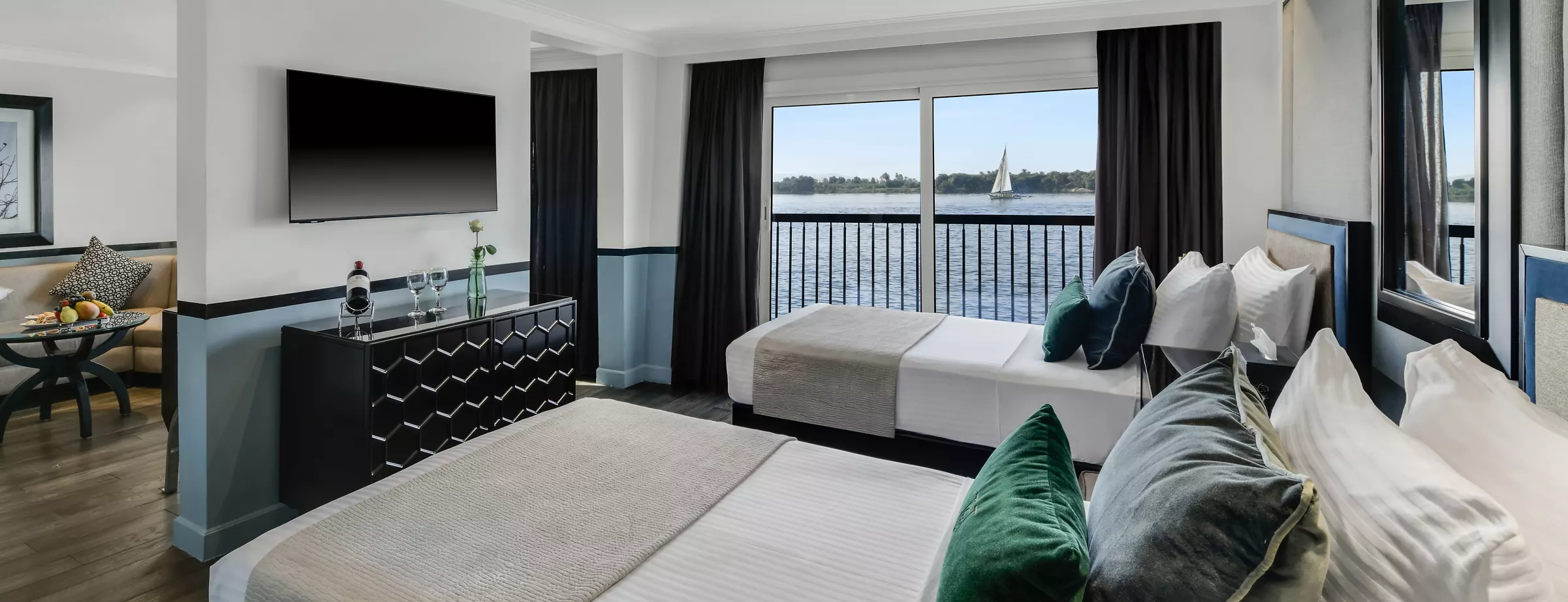 Cabin aboard the MS Mövenpick Hamees Nile cruise
